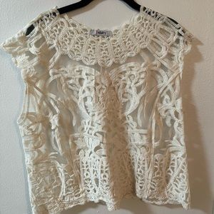 Off White Embroidered Sheer Top